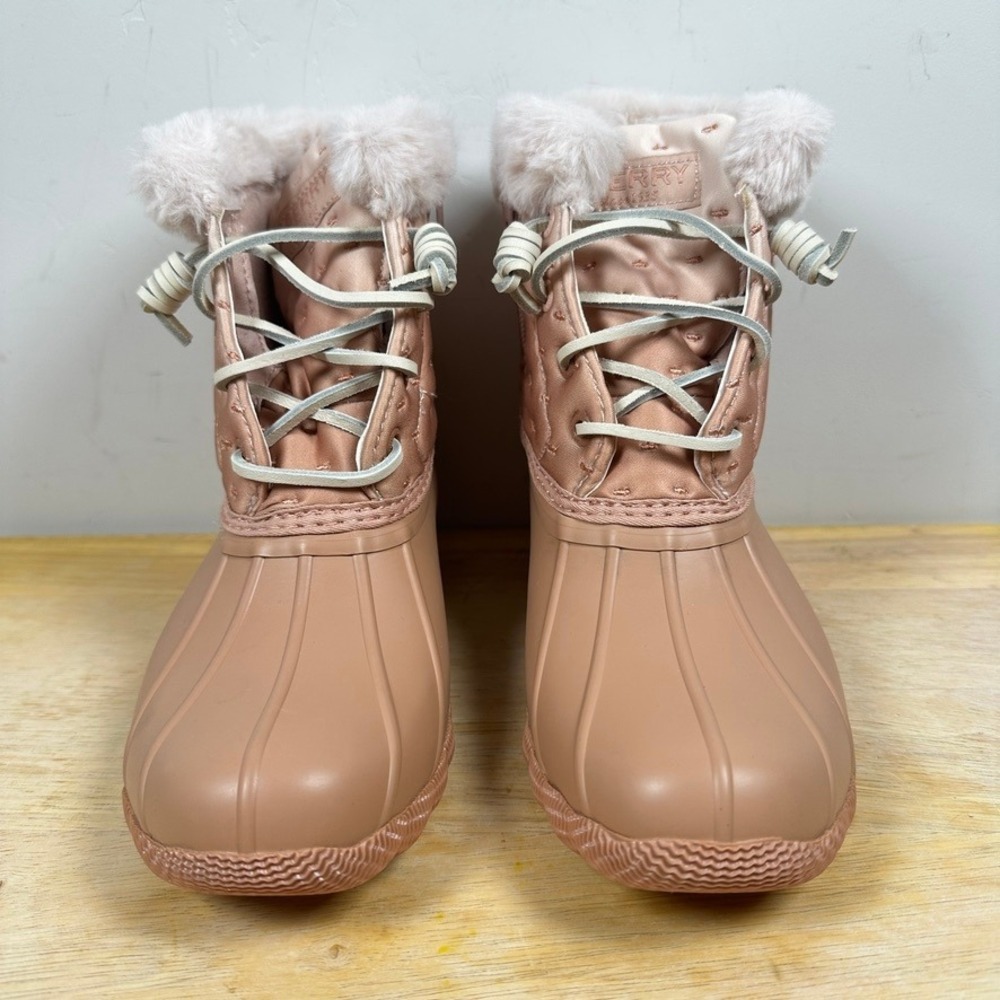 Sperry Saltwater Duck Boots Womens 5 Shibori Rose Pink Quilted STS87896 Rain NIB - Picture 2 of 11